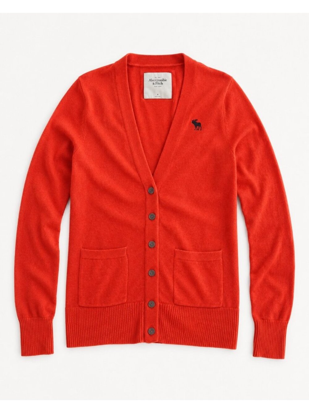 Abercrombie & Fitch Orange Button Front Cardigan Sweater Moose Logo Size M